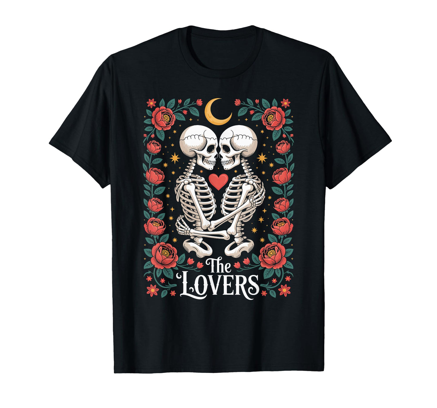Gothic Lovers Skeleton Tarot Card Halloween Skull Couple T-Shirt