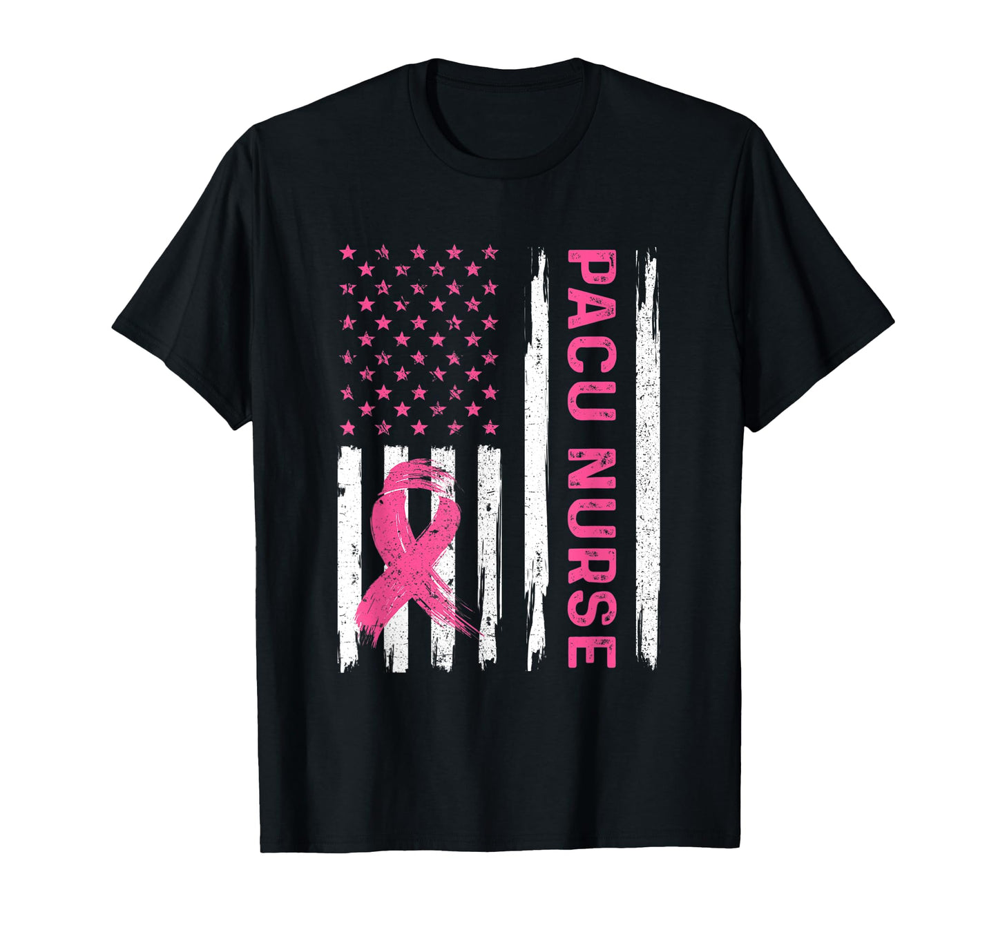 PACU Nurse American Flag Nurse Breast Cancer Awareness T-Shirt
