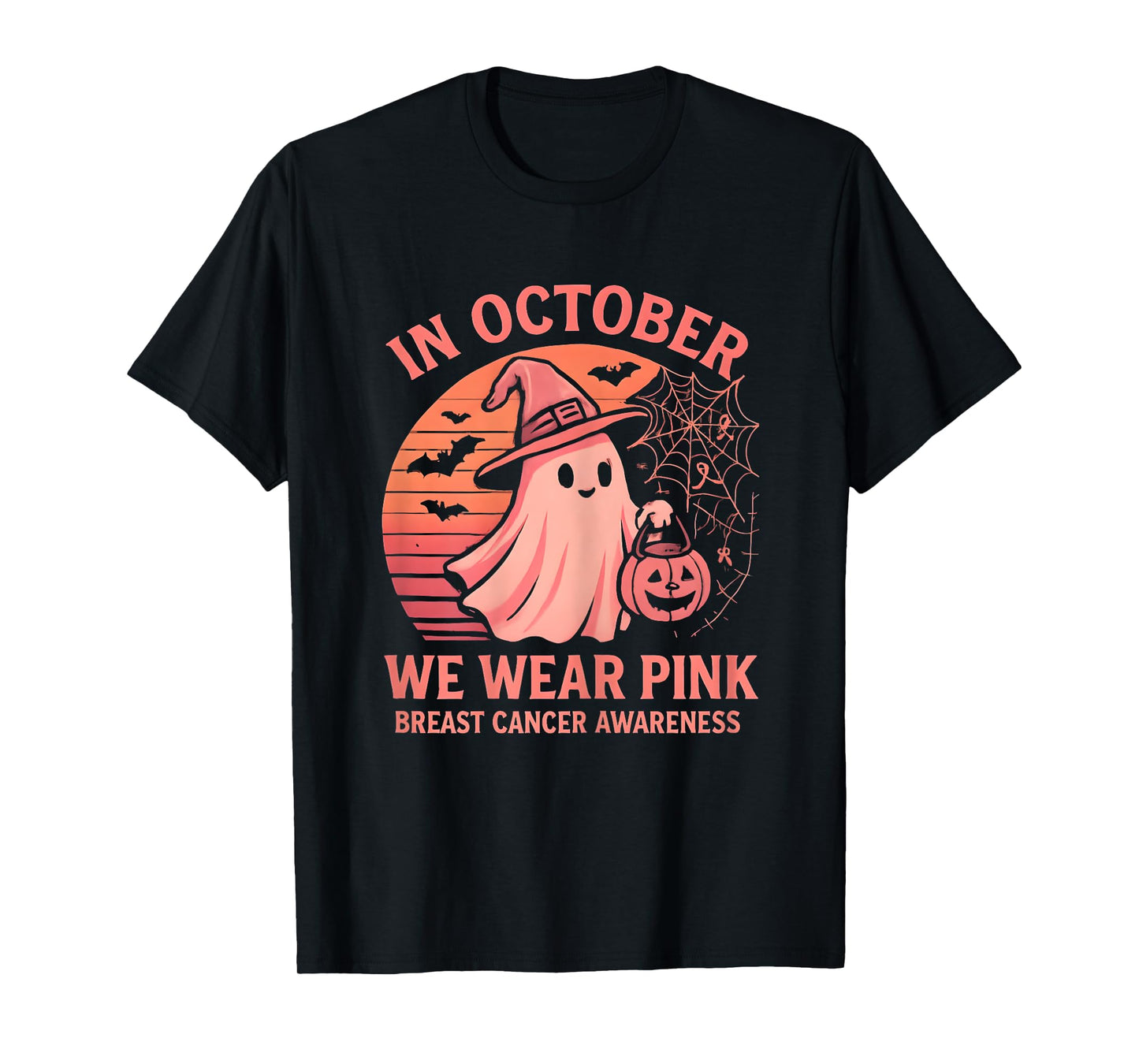In October We Wear Pink Ghost Halloween Awareness Vintage T-Shirt