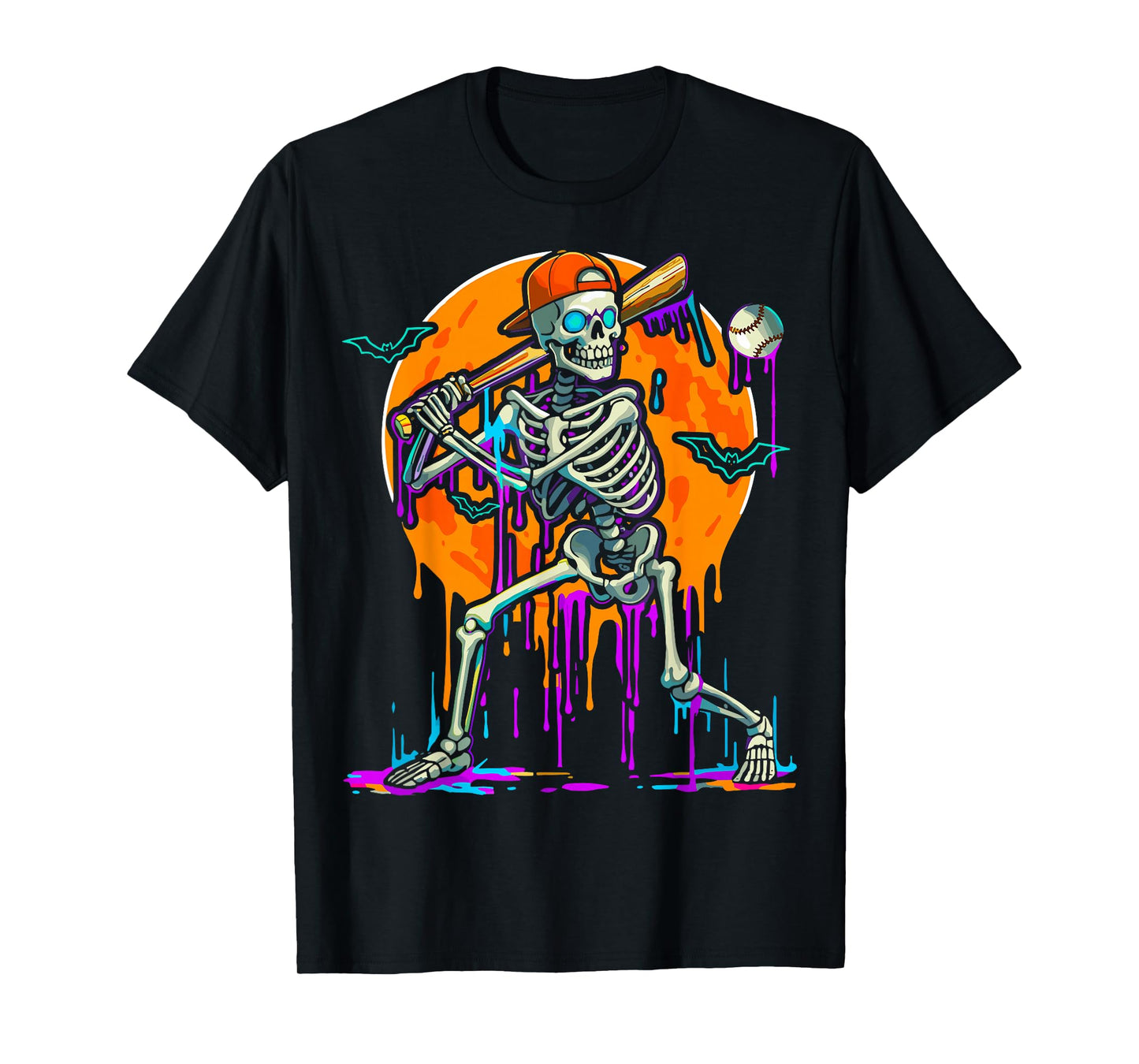 Baseball Skeleton Drip Batting Halloween T-Shirt