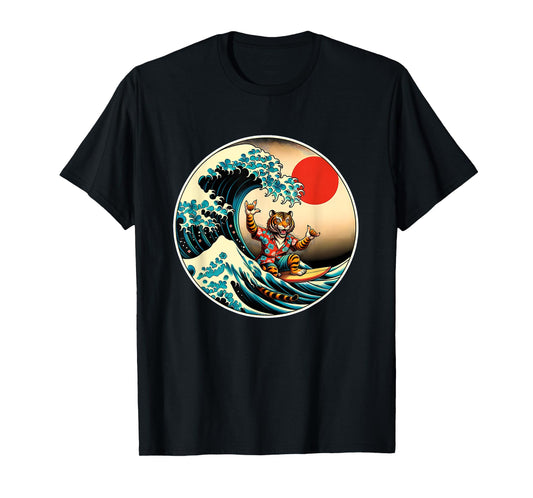 Great Wave Kanagawa Tiger Surfing T-Shirt