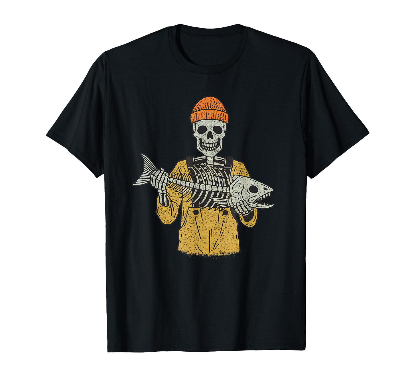 Vintage Halloween Skeleton Fishing Funny Spooky Costume T-Shirt