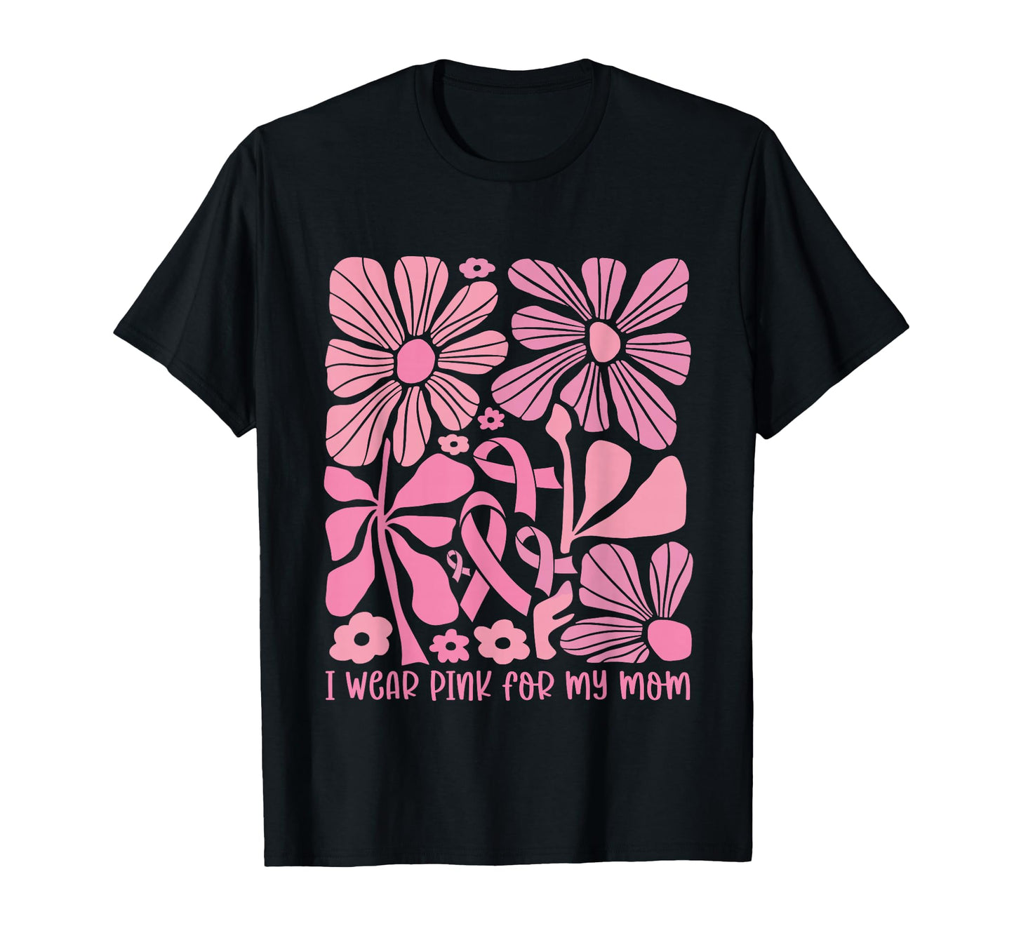Boho Floral I Wear Pink For My-Mom Breast Cancer Pink Ribbon T-Shirt