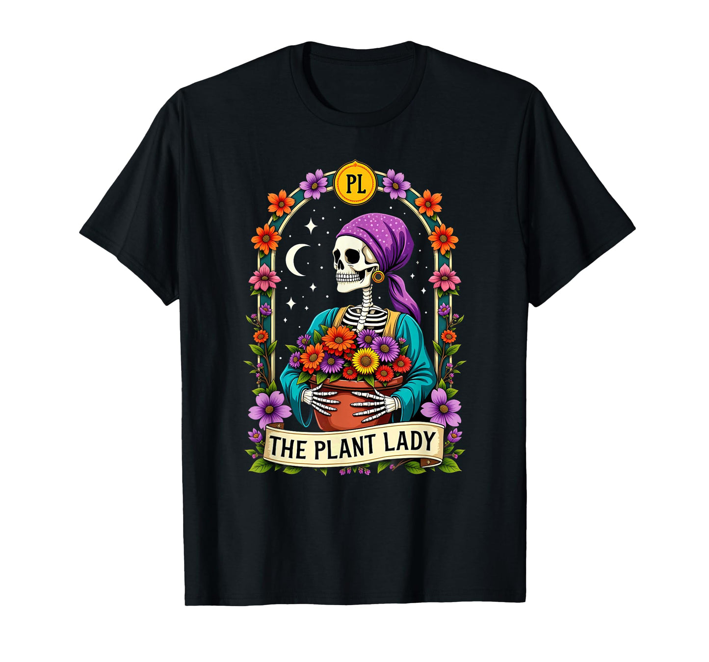 Gothic Tarot Card The Plant Lady Skeleton Halloween T-Shirt