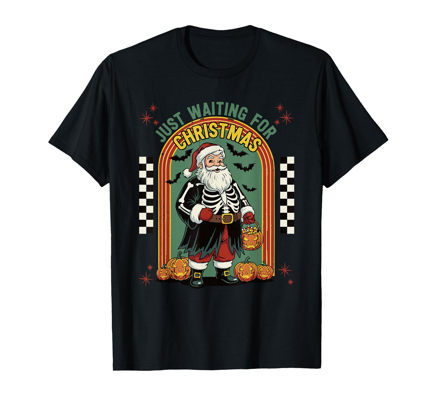 Retro Vintage Santa Skeleton Halloween Waiting Christmas T-Shirt