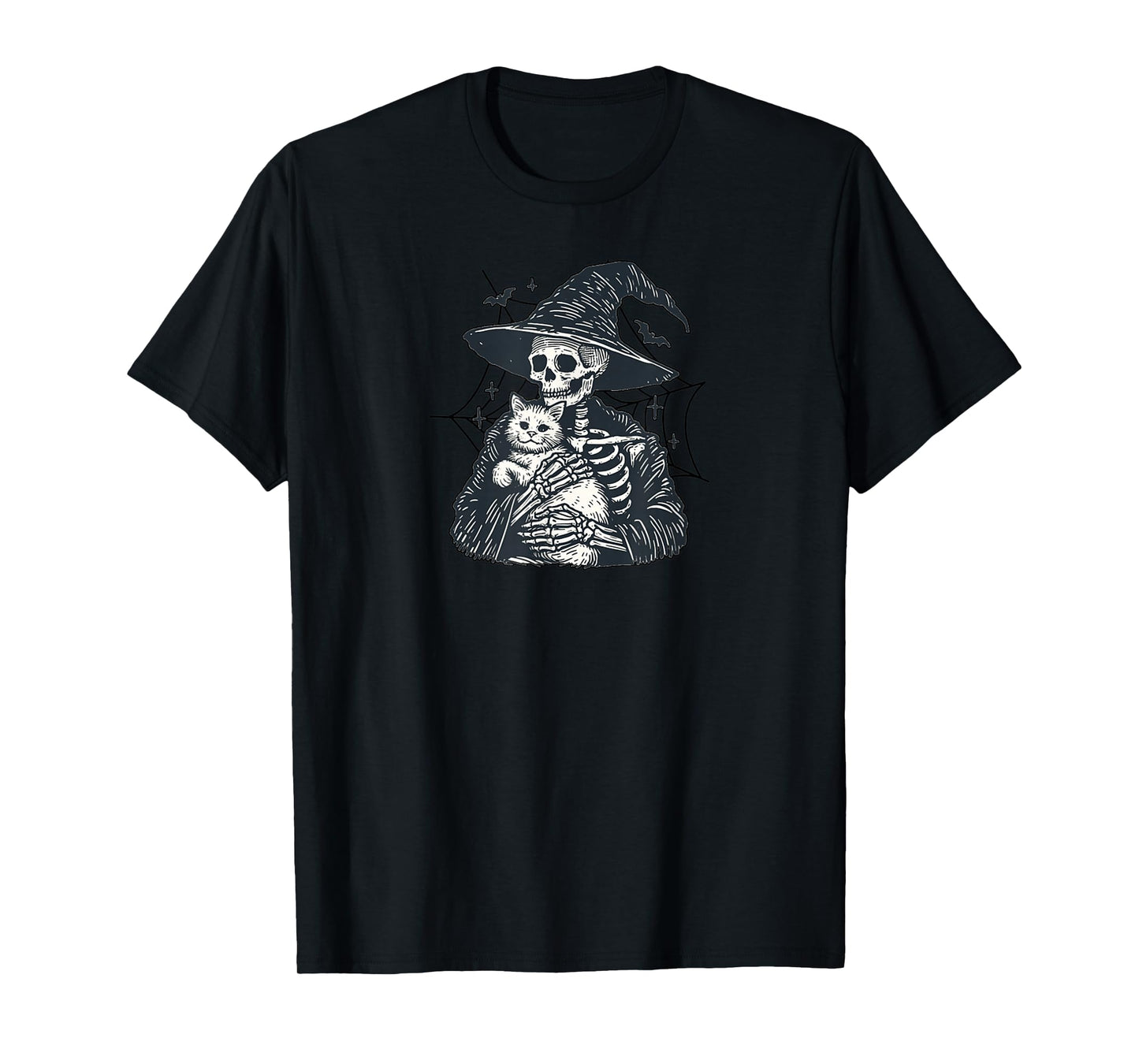 Skeleton Hugging Cat Funny Halloween Cat Lover Cat Mom Dad T-Shirt