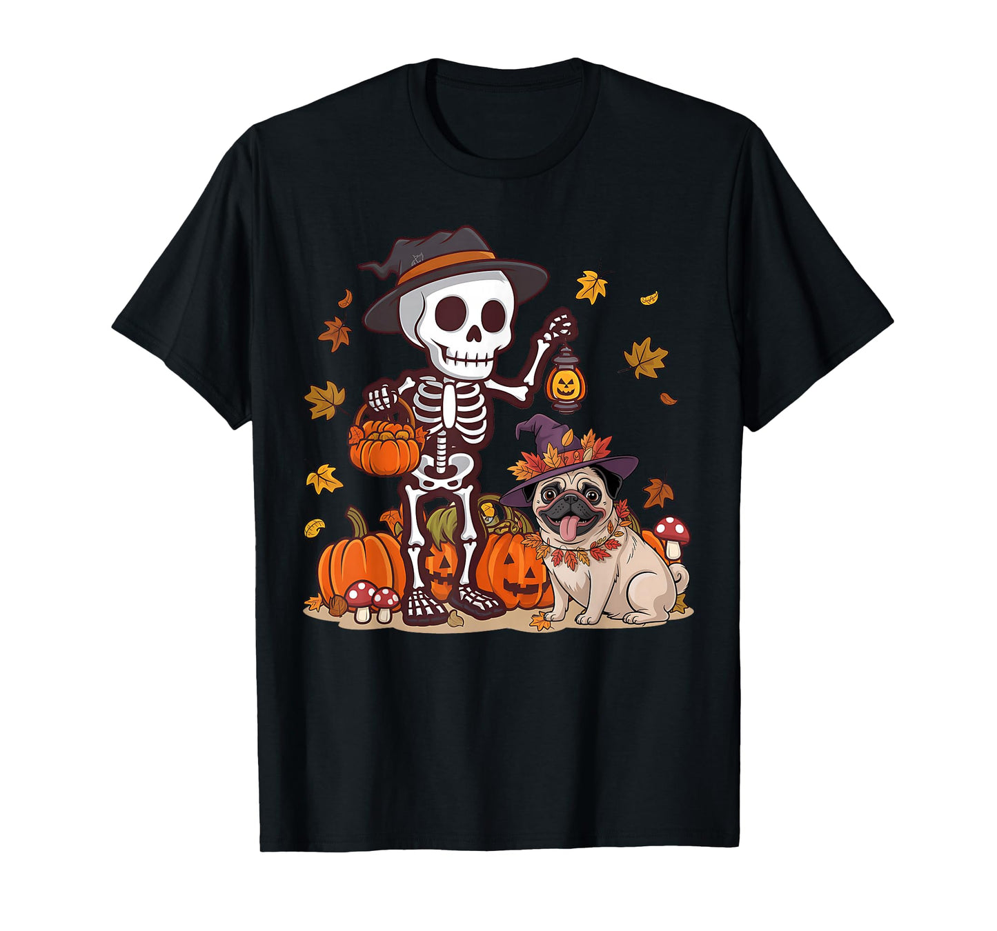 Funny Pug Skeleton Spooky Dog Lover Men Women Halloween T-Shirt