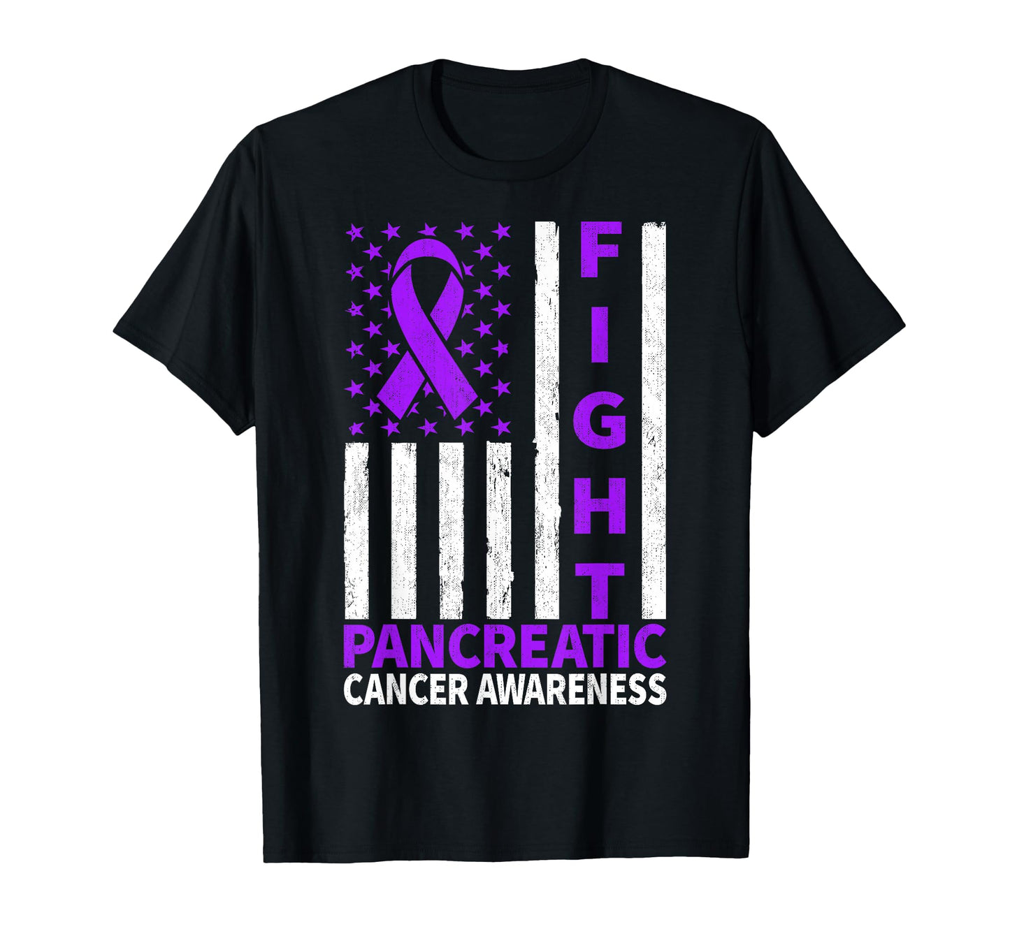 Fight Purple Ribbon Flag Pancreatic Cancer Awareness T-Shirt
