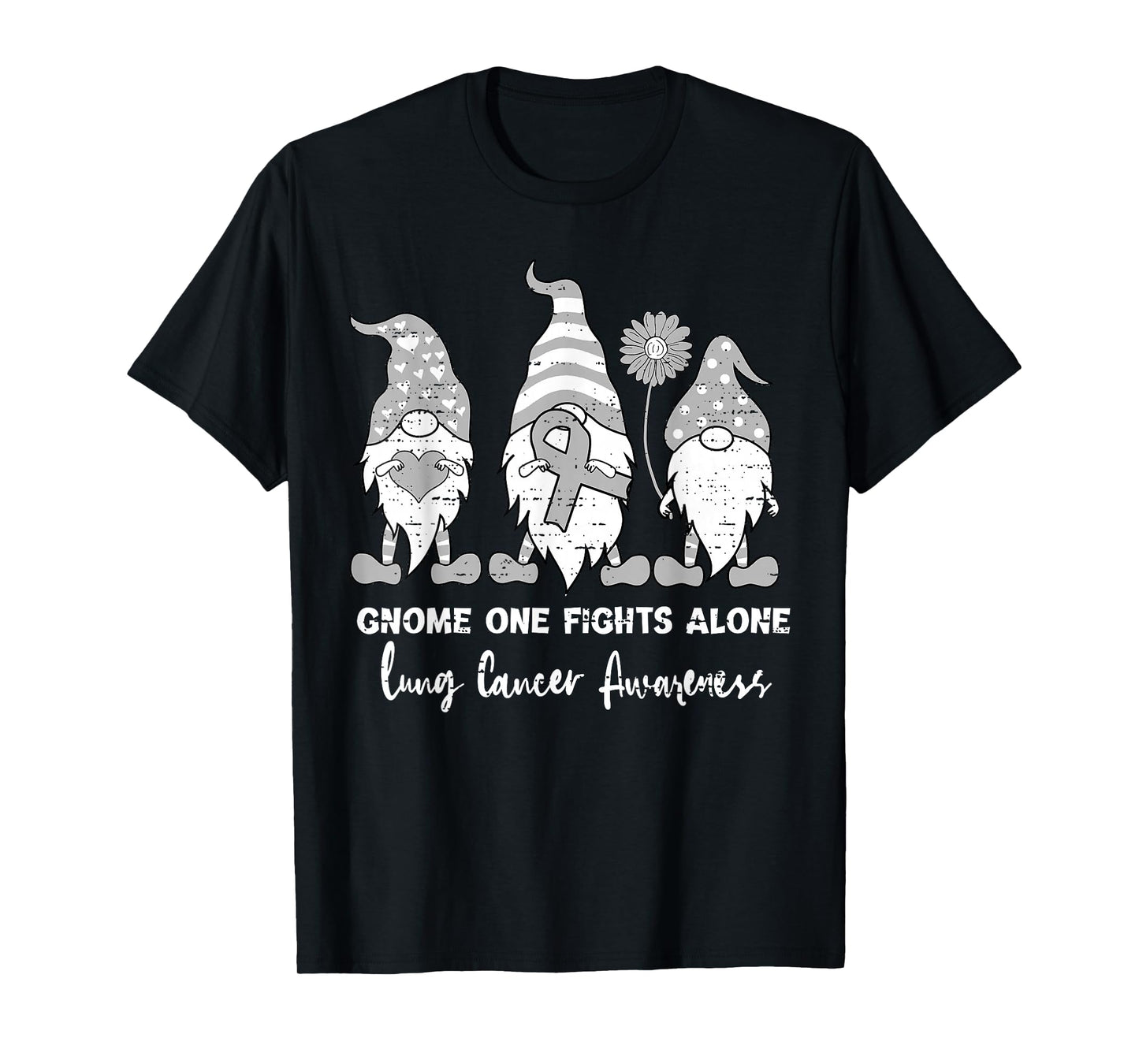 Lung Cancer Awareness Gnome White Ribbon Support Boys Girls T-Shirt