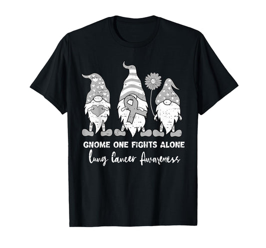 Lung Cancer Awareness Gnome White Ribbon Support Boys Girls T-Shirt