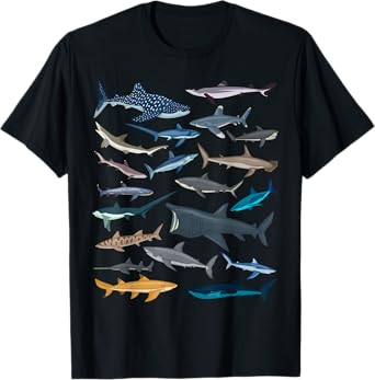 Different Types of Sharks Boys Kids Girl Shark Collage T-Shirt