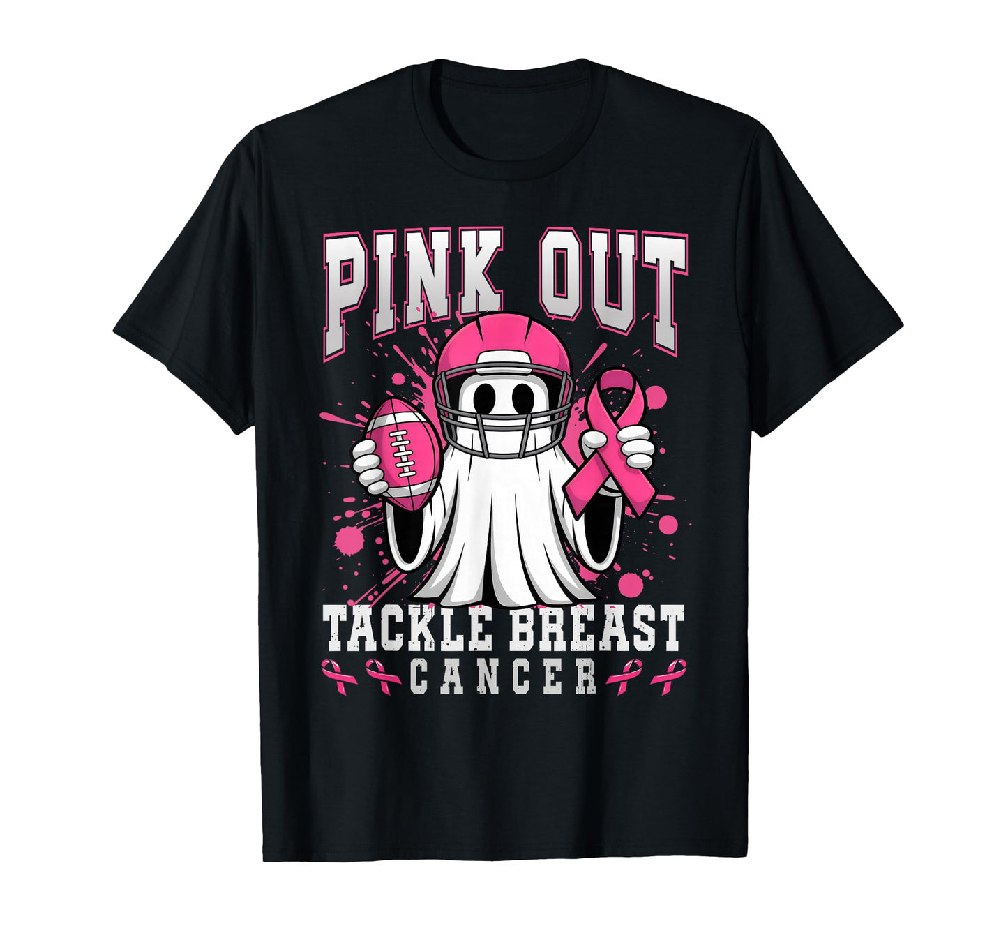 Cute Ghost Pink Out Tackle Breast Cancer Awareness Football T-Shirt