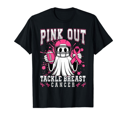 Cute Ghost Pink Out Tackle Breast Cancer Awareness Football T-Shirt