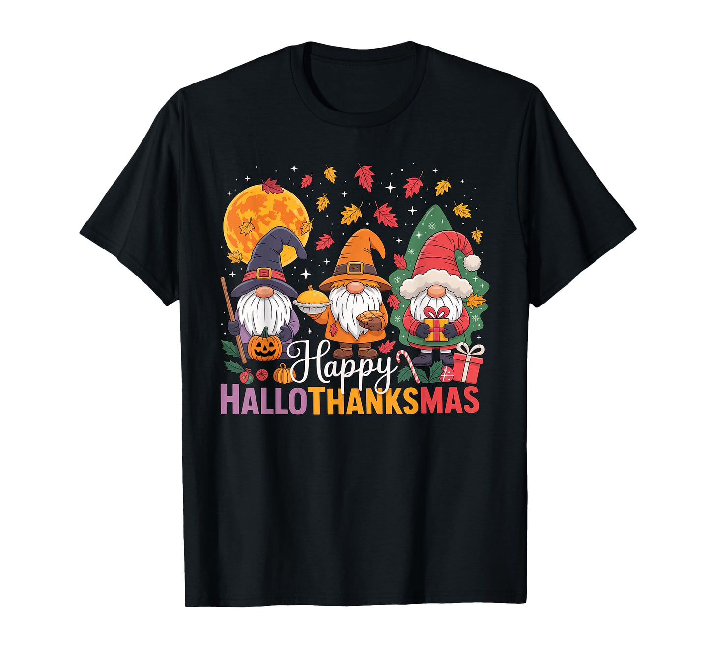 Halloween Thanksgiving Christmas Happy HalloThanksMas Gnomes T-Shirt