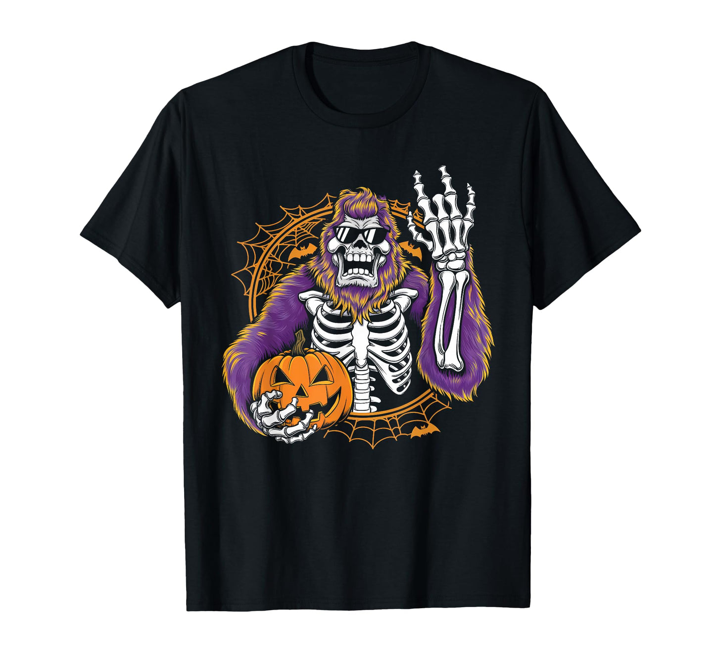 Halloween Spooky Bigfoot Jack O Lantern Skeleton Men Funny T-Shirt