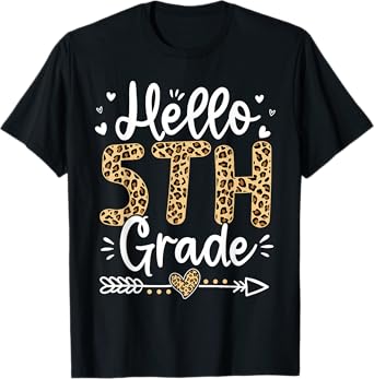 Hello 5th Fifth Grade Leopard Teacher Back To School Girls T-Shirt
