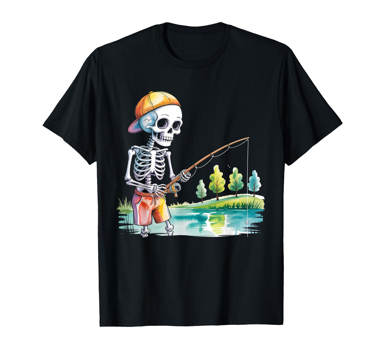Skeleton Fishing Halloween Costume Funny Fishing Boys Kids T-Shirt