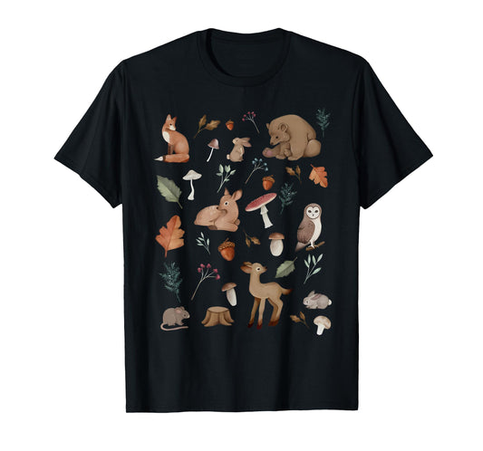 Cottagecore Aesthetic Animals Forest Fall Nature Botanical T-Shirt