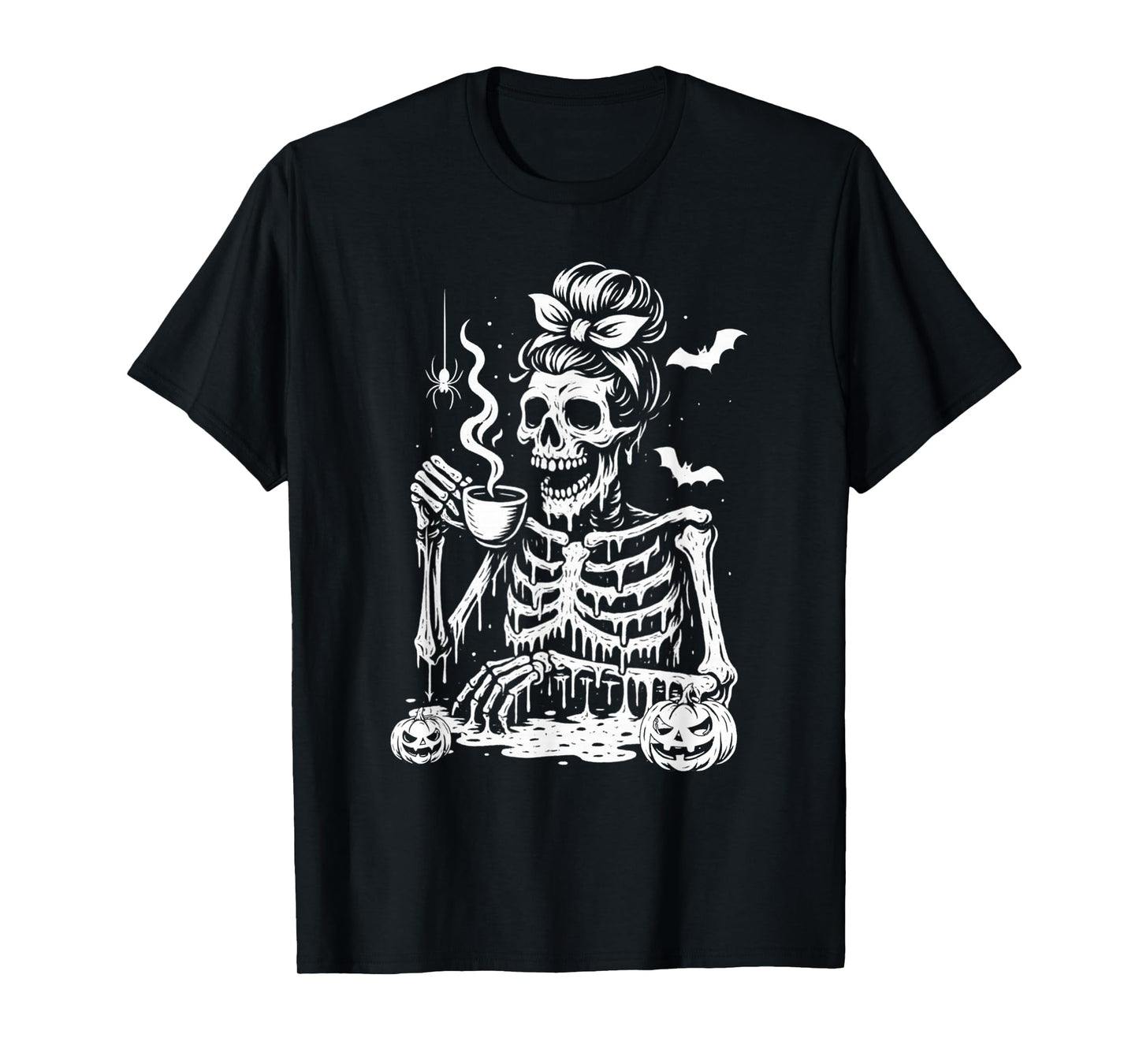 Coffee Drinking Skeleton Lazy DIY Halloween Costume Women T-Shirt