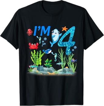 4 Year Old Ocean themed birthday Under the sea 4th birthday T-Shirt