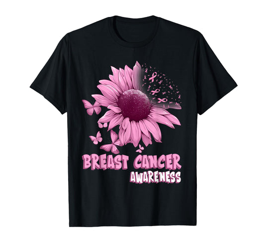 Pink Sunflower Breast Cancer Awareness Ribbon in October T-Shirt