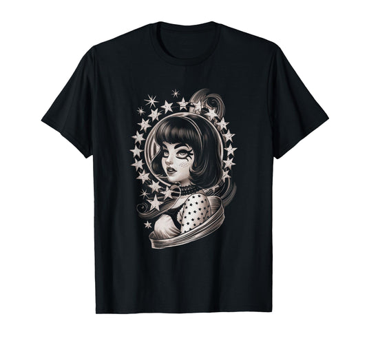 Vintage Tattoo Goth Girl Retro Rockabilly Art T-Shirt