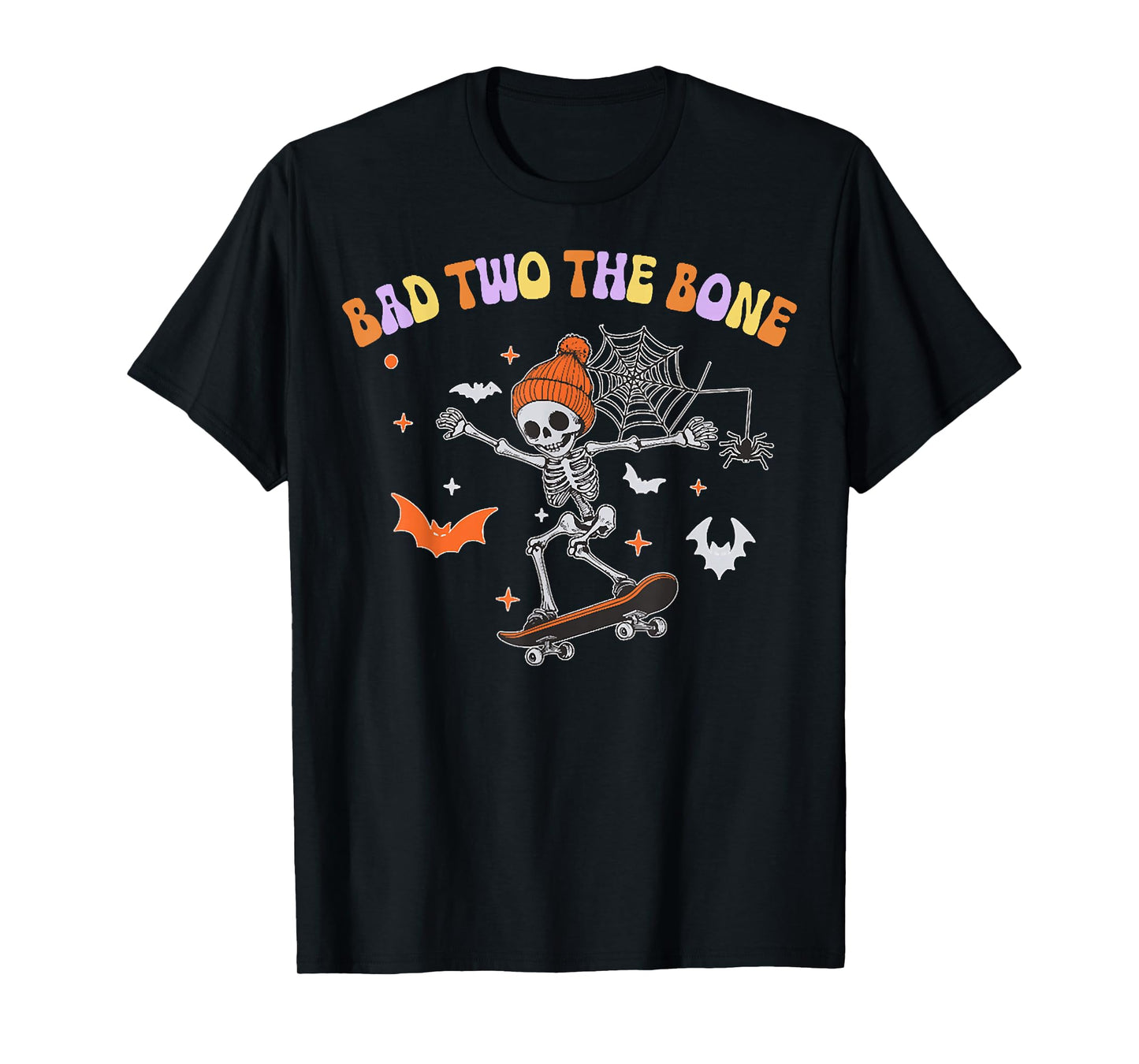 Bad to The Bone Skeleton Halloween Skateboard,Boo Spooky Boy T-Shirt