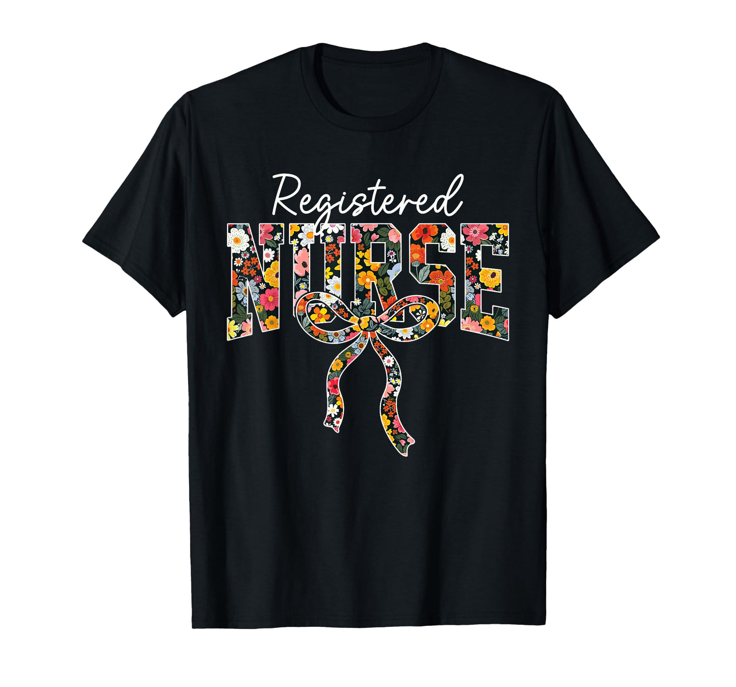Nurse Bow Blue Coquette Registered Nurse Crew Floral Bow T-Shirt