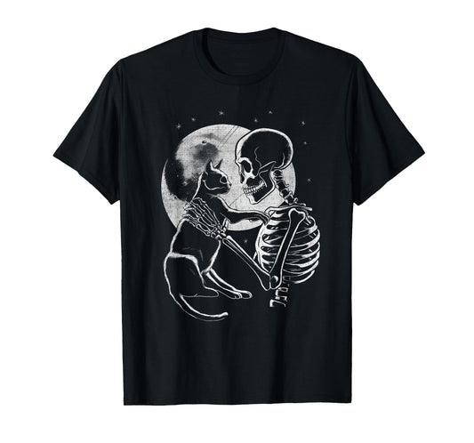 Skeleton Holding A Cat Funny Halloween Men Women Girl Kids T-Shirt