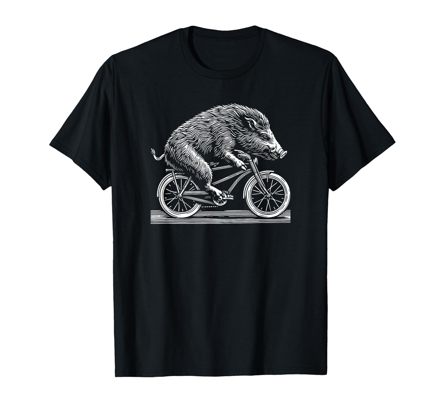 Wild Boar Hog Pig Bicycle Vintage Retro Biker Illustration T-Shirt