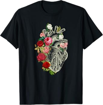 Anatomical Heart Floral Organ Cardiology Cardiac Nurse T-Shirt
