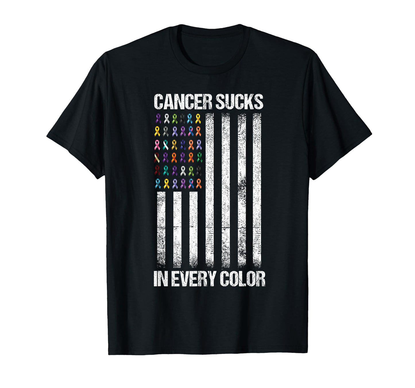 Cancer Sucks In Every Color Tshirt USA American Flag Ribbons T-Shirt