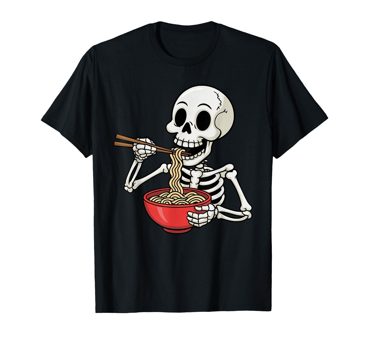 Funny Skeleton Eating Japanese Ramen Noodle Bowl Halloween T-Shirt