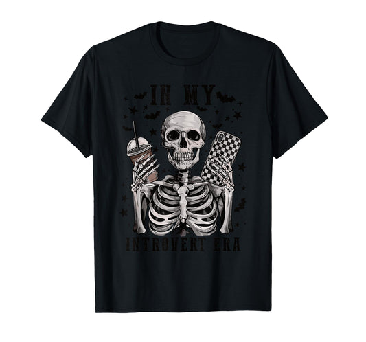 In My Introvert Era Retro Halloween Skeleton Coffee Womens T-Shirt