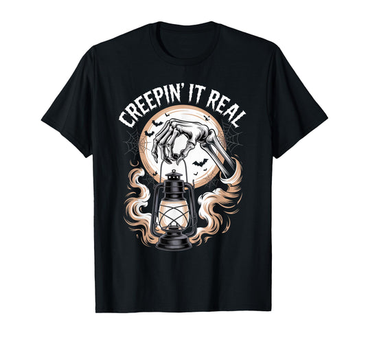 Creepin It Real Gothic Halloween | Skeleton Hand Lantern T-Shirt