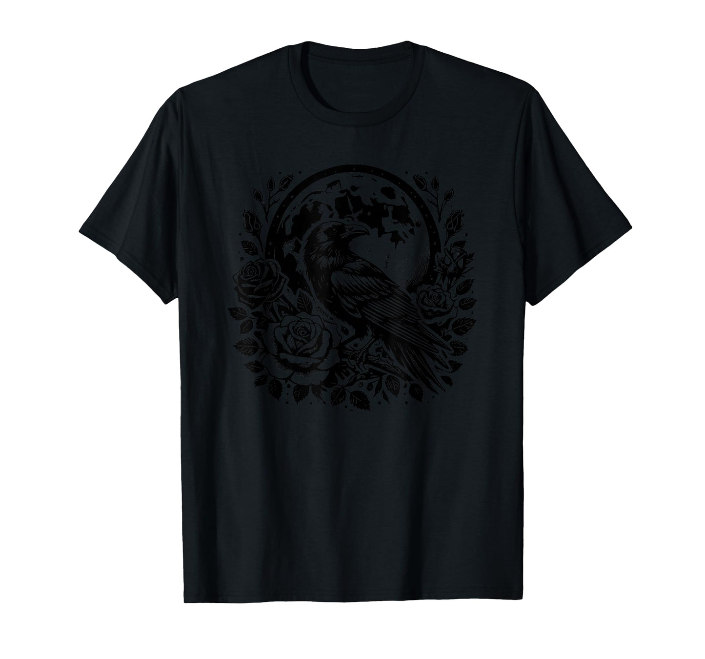 Full Moon Raven Roses Crow Witchy Mystical Gothic Novelty T-Shirt