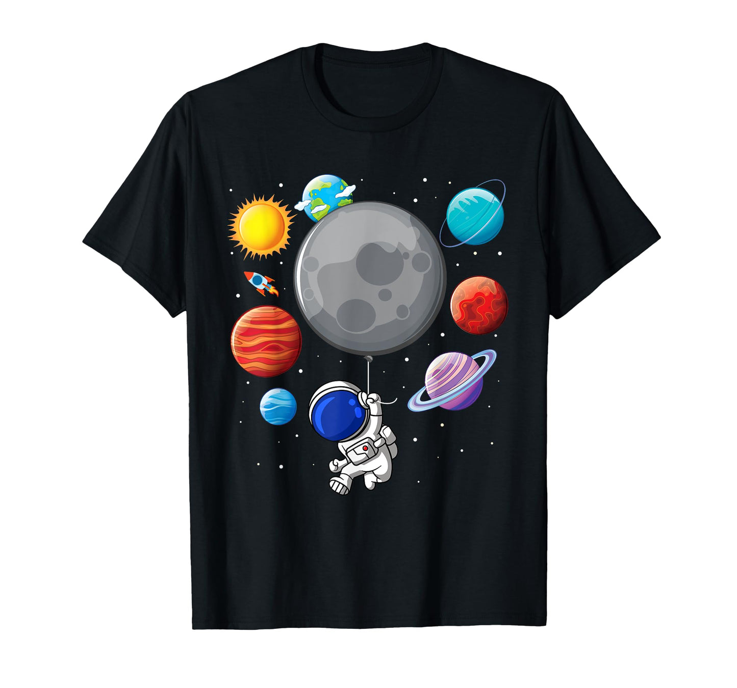 Astronaut Holding Planet Balloons Solar-System Space Kids T-Shirt