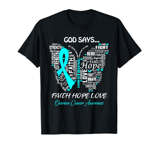 Butterfly Faith Hope Love Ovarian Cancer Awareness Gifts T-Shirt