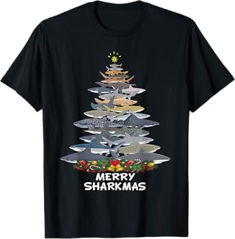 Merry Sharkmas Funny Shark Tree Xmas T-Shirt