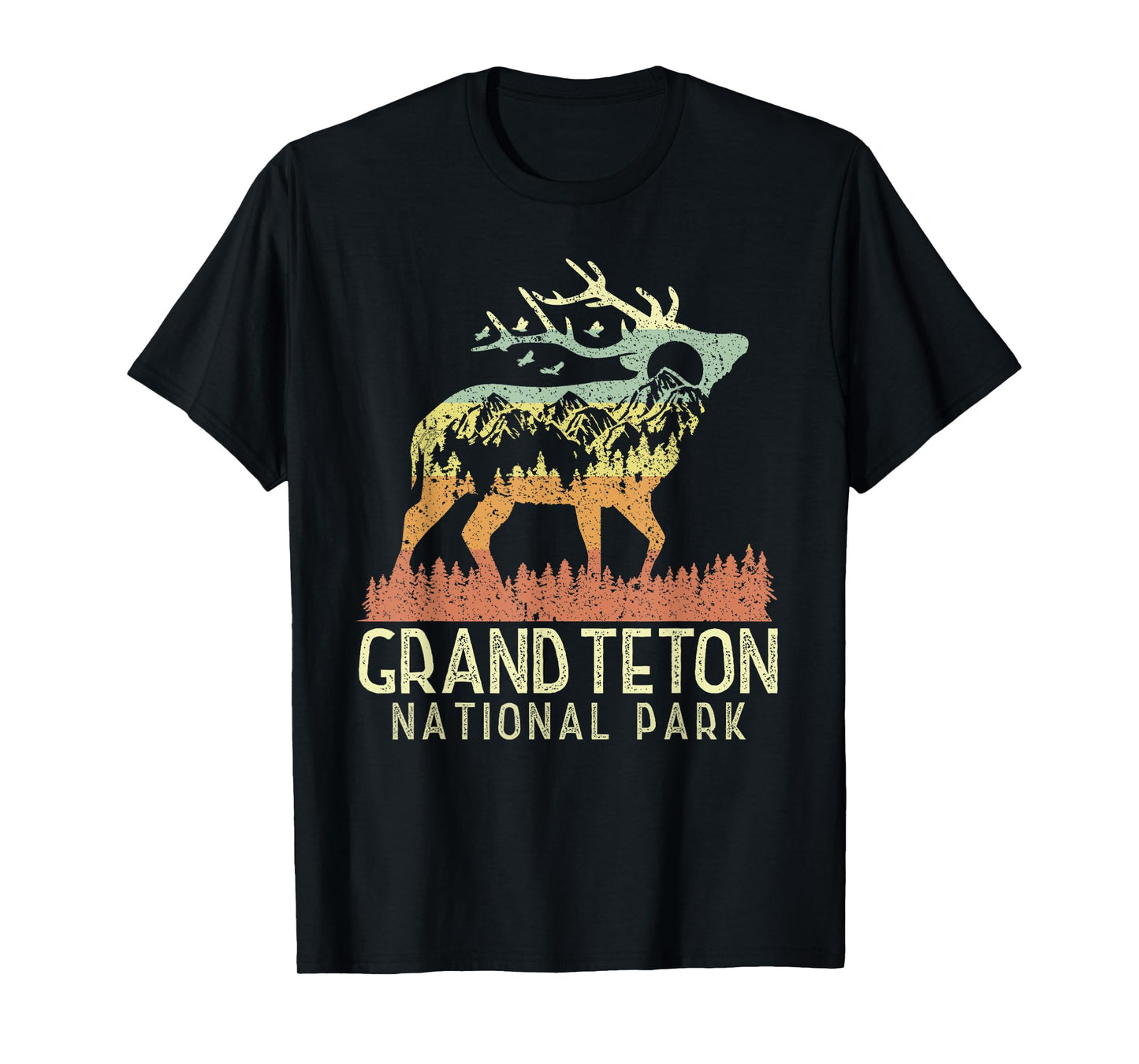 Grand Teton National Park Retro Mountain Vintage Elk Gift T-Shirt