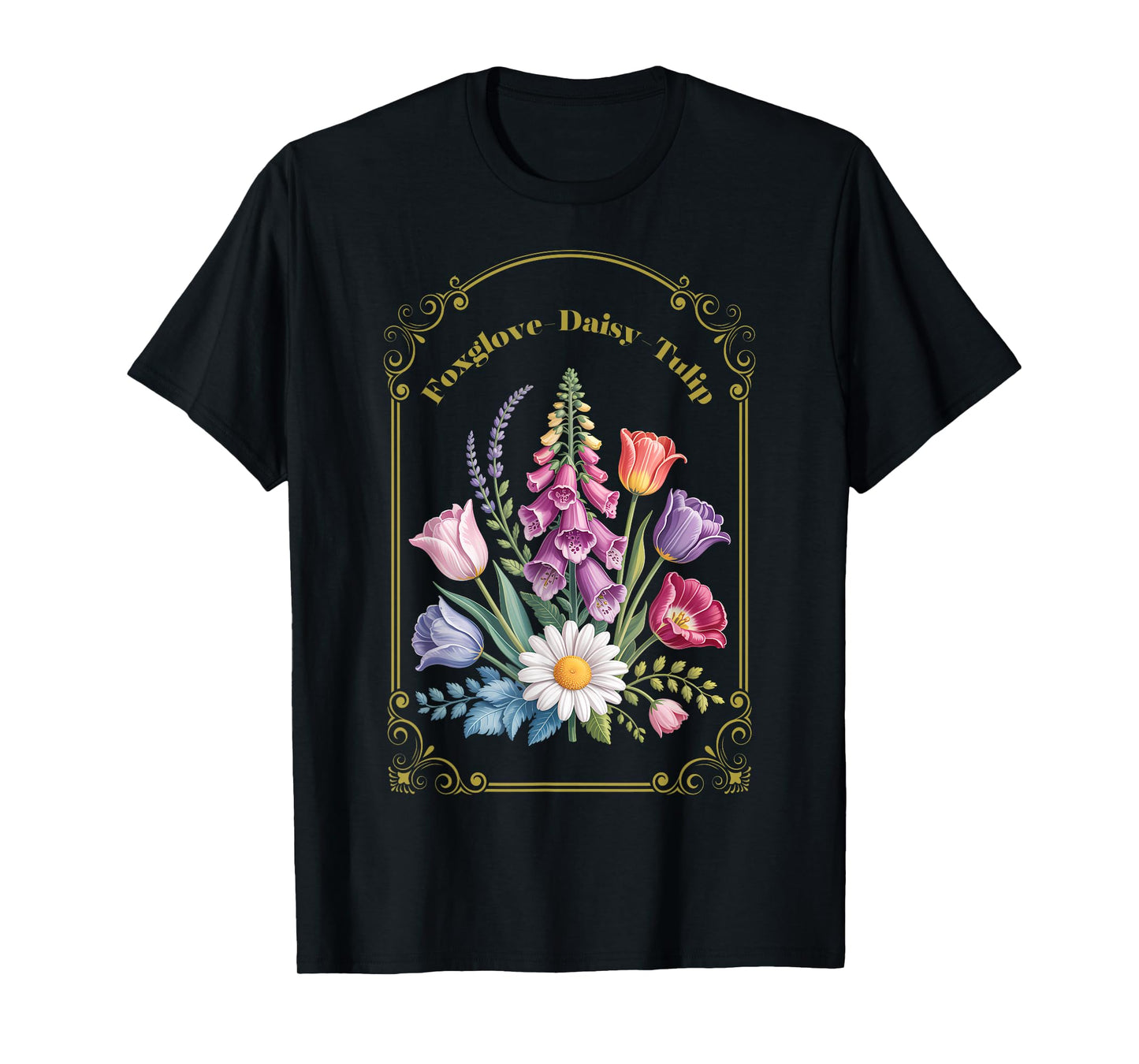 Foxglove Daisy Tulip Vintage Flower Arrangement T-Shirt