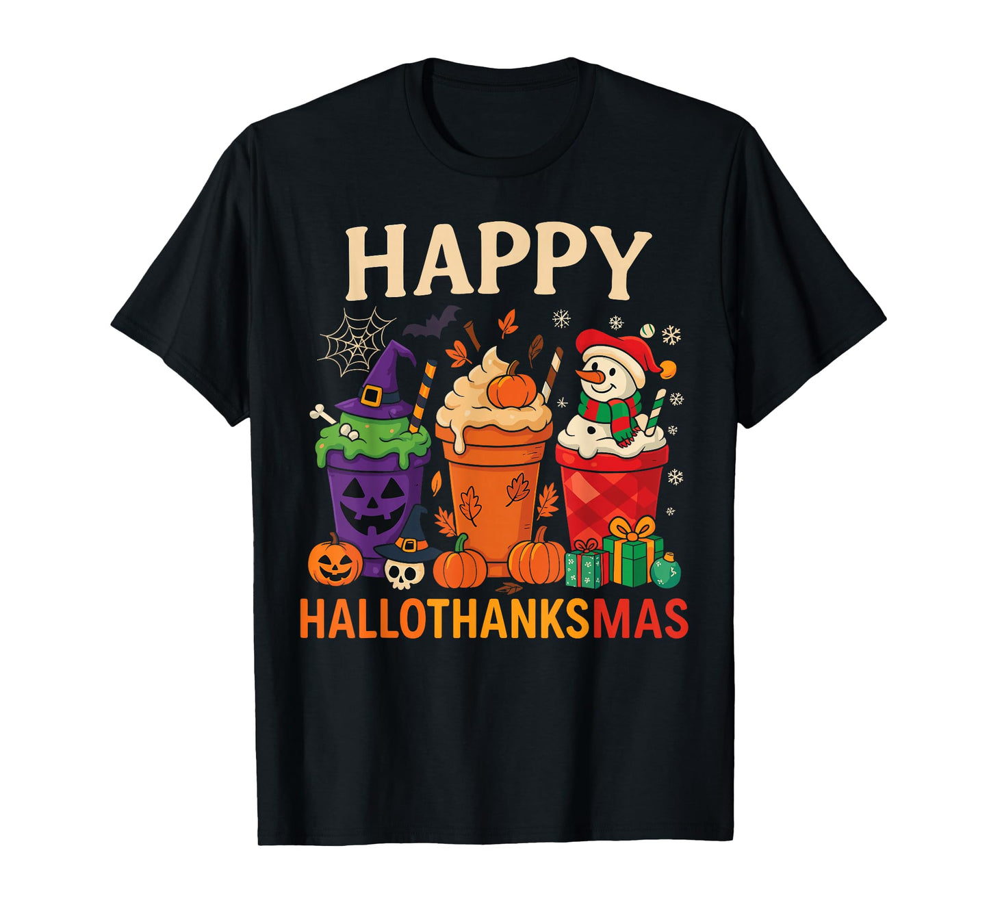 Halloween Thanksgiving Christmas Happy HalloThanksMas T-Shirt