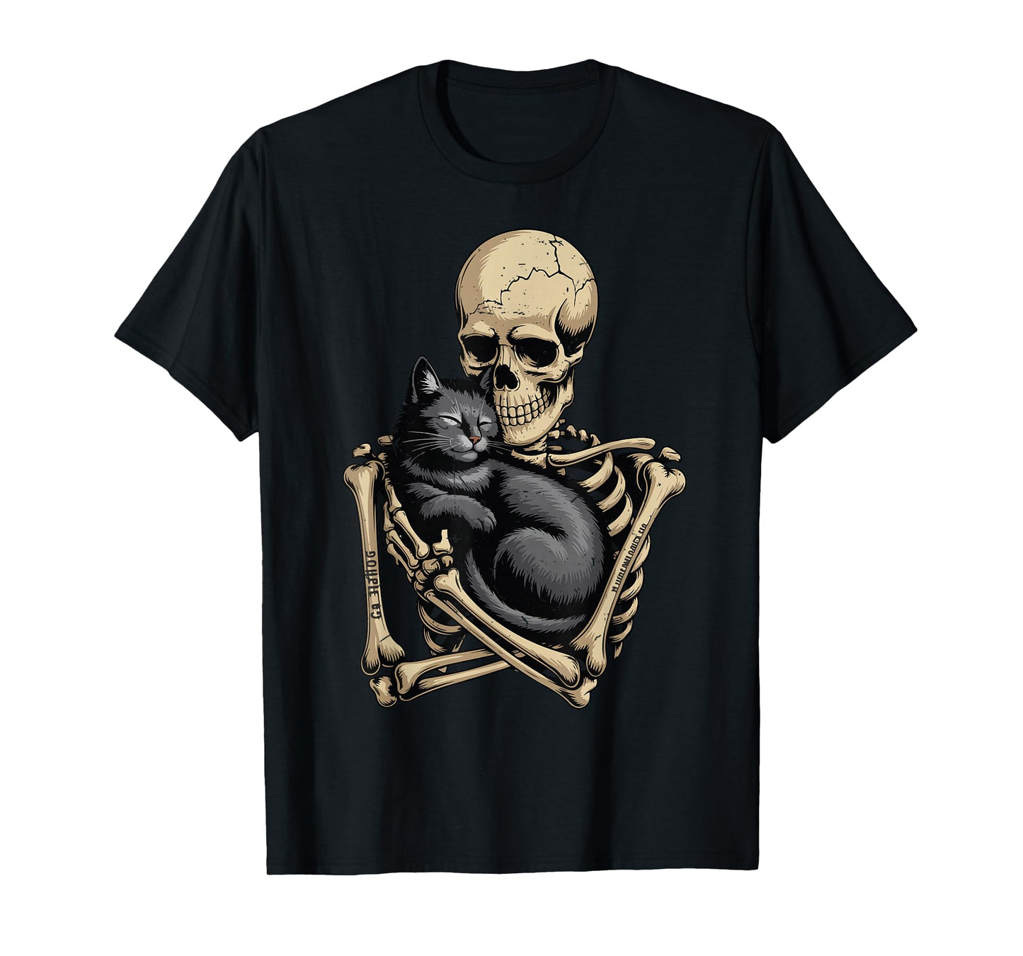 Black Cat Halloween Skeleton Hugging Cat Funny Lover Dad Mom T-Shirt