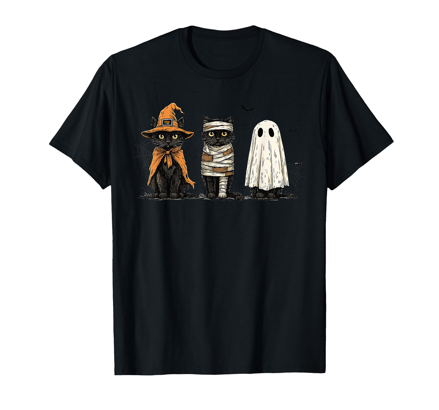 Black Cat Ghost Witch Halloween Costume Men Women Kids T-Shirt
