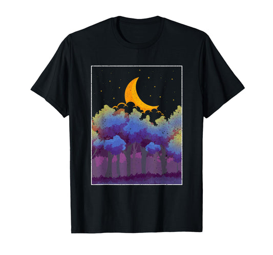 Crescent Moon Forest Trees Outdoor Moonlight Nature T-Shirt