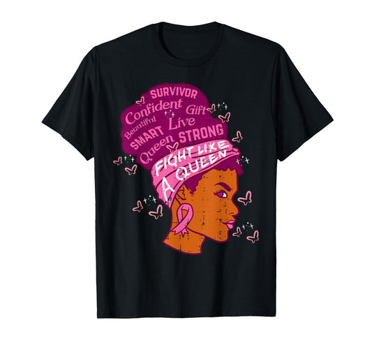 Black Queen African Women Pink Afro Breast Cancer Awareness T-Shirt