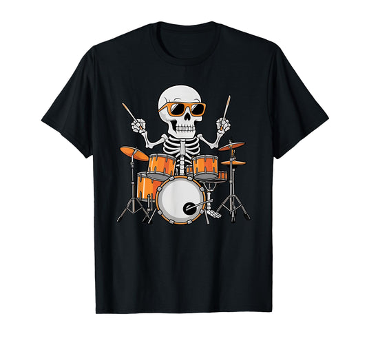 Skeleton Playing Drum Rock & Roll Boys Kids Halloween Funny T-Shirt