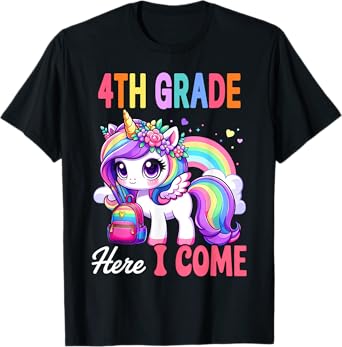 4th Grade Here I Come Unicorn Girls Back To School First Day T-Shirt