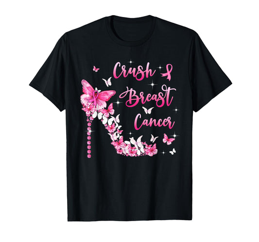 Crush Breast Cancer Awareness Bling Pink Ribbon High Heel T-Shirt