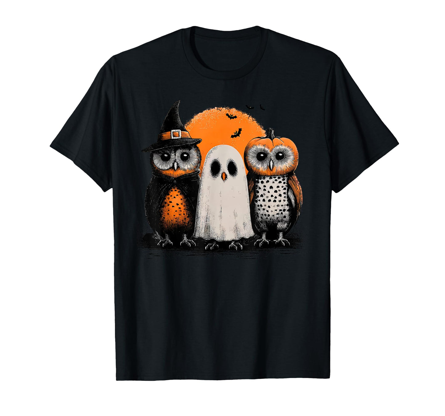 Owl Witch Halloween Spooky Ghost Owls Pumpkin Bird Lover T-Shirt